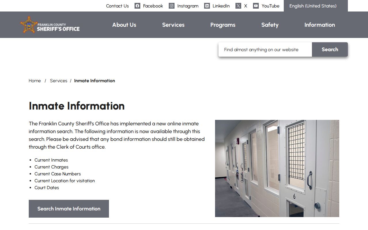 Franklin County residents directory official inmate information page