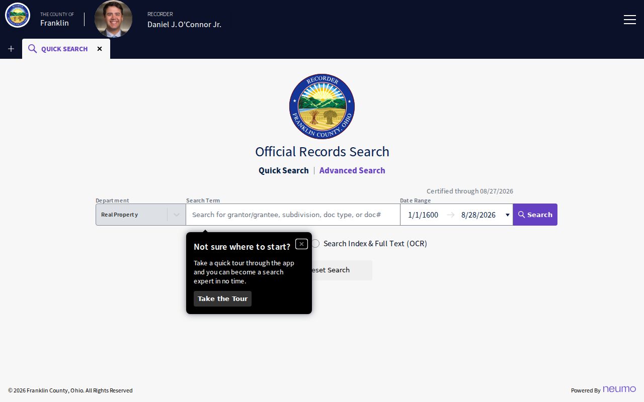Franklin County residents directory Recorder Cloud Search controls