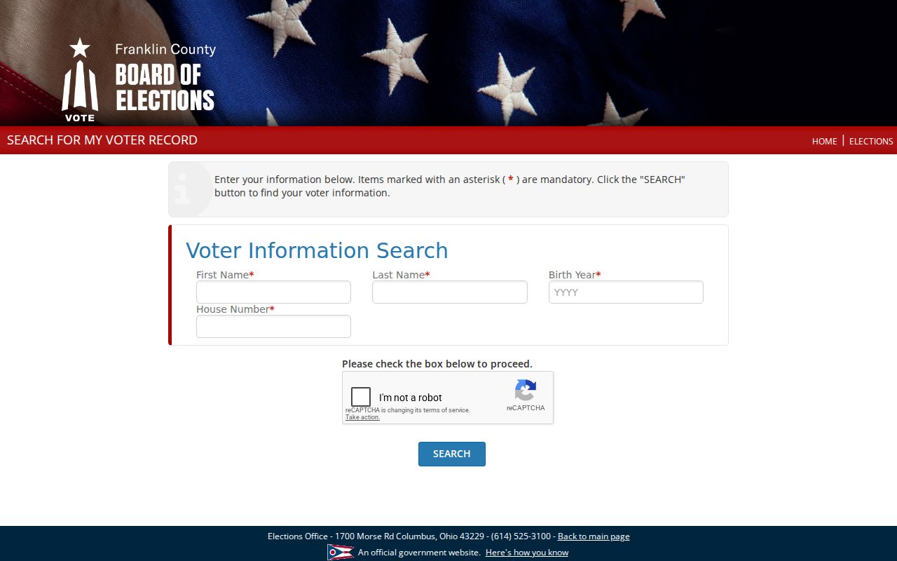 Franklin County residents directory ElectionLink voter search form