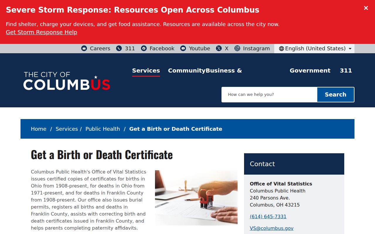 Franklin County resident lookup through Columbus Public Health birth and death certificates