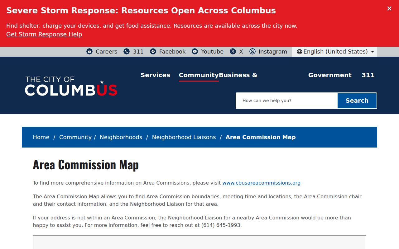 Franklin County street directory view of Columbus Area Commission Map