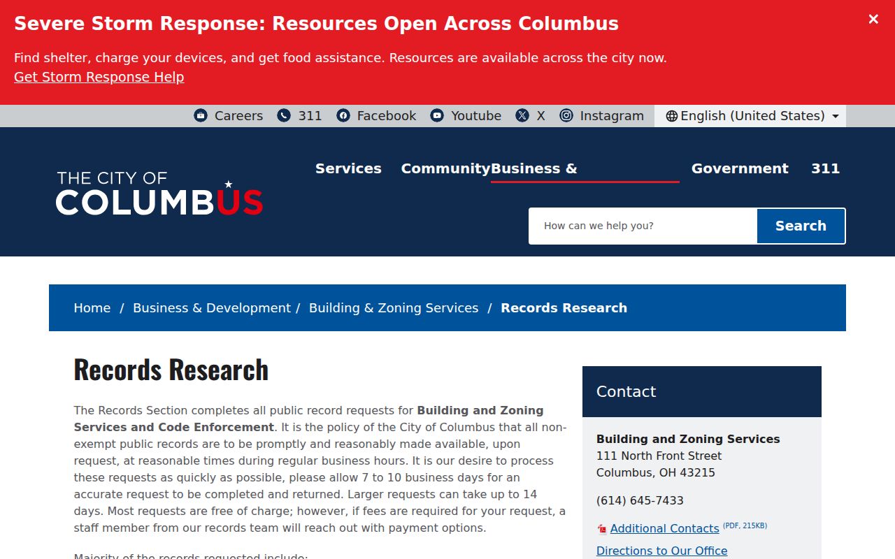 Franklin County street directory view of Columbus BZS records research