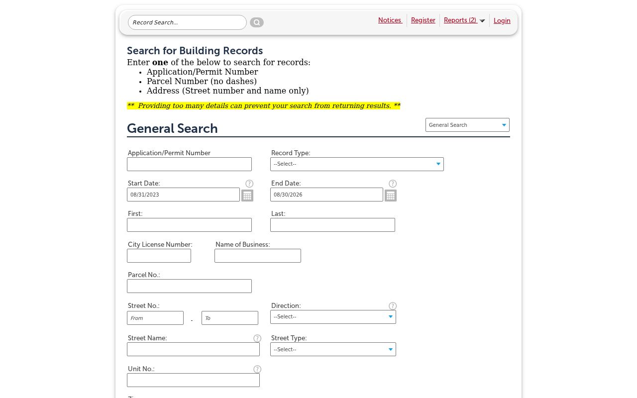 Franklin County street directory view of Columbus building record search