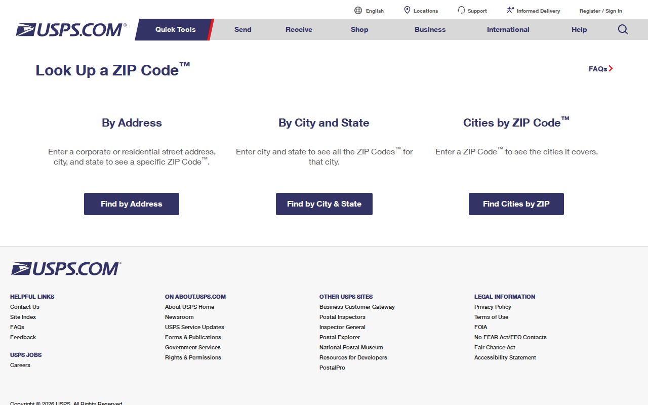 Franklin County ZIP code directory view of USPS ZIP Code Lookup